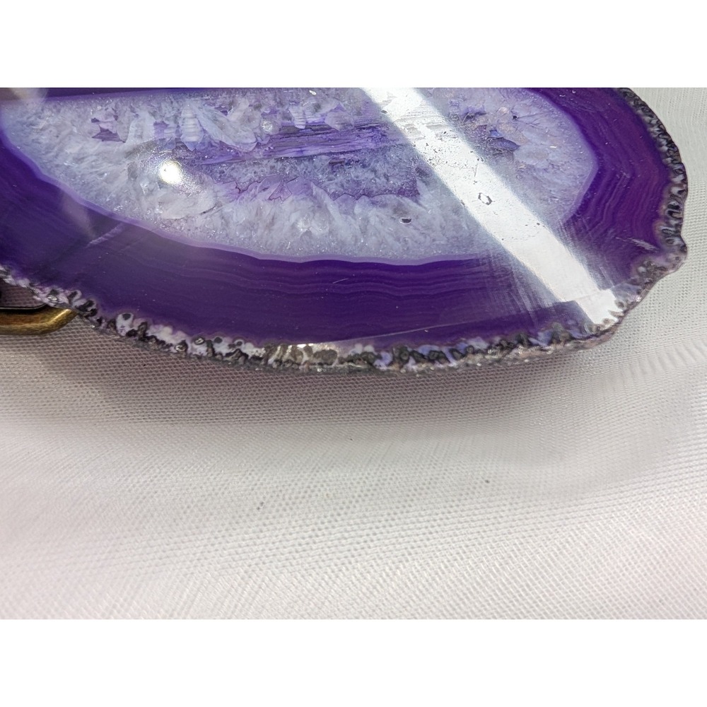 Raw Edge Purple Agate Slice Belt Buckle | Whimsigoth Rockhound Crystal Jewelry - Picture 6 of 6
